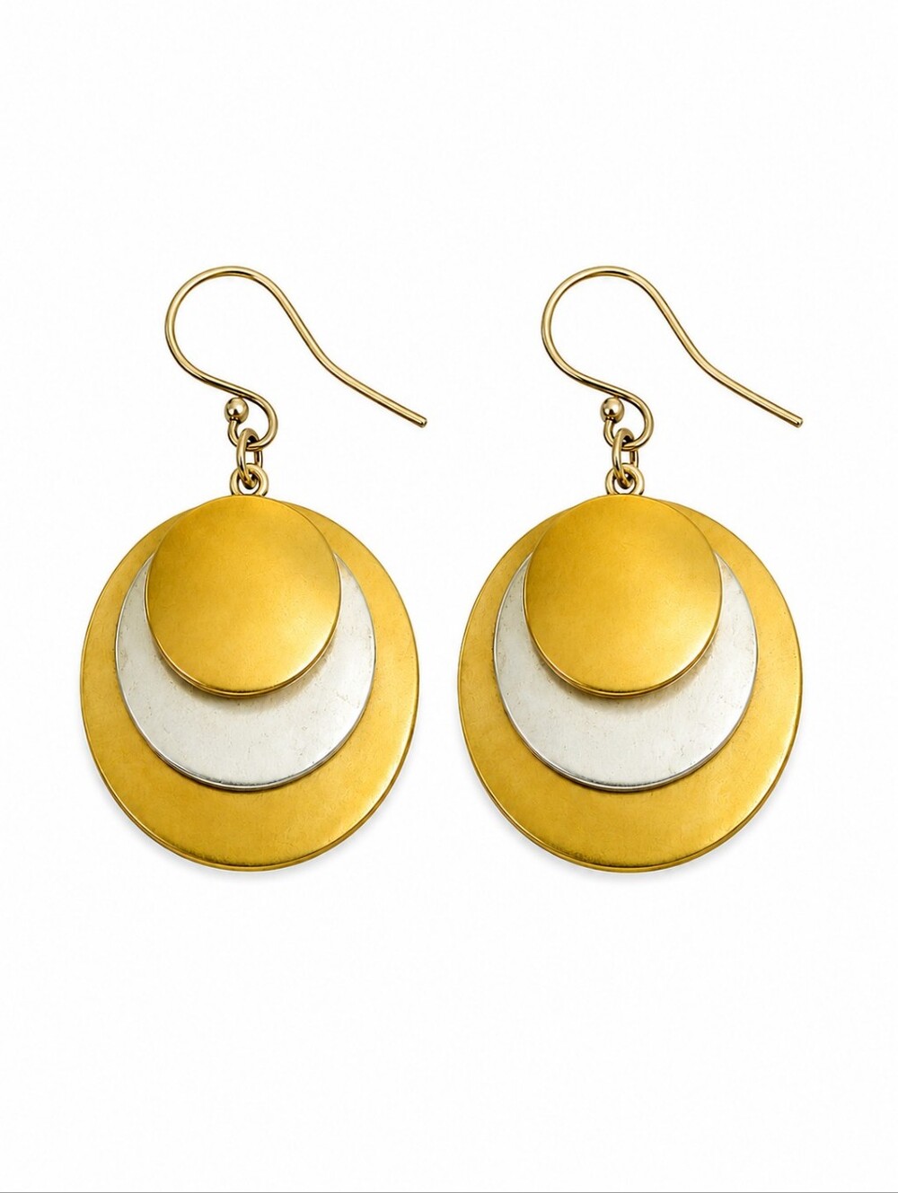 VTG PIERRE LANG Two-tone Atomic Layered Circle Disc Dangle Hook Earrings